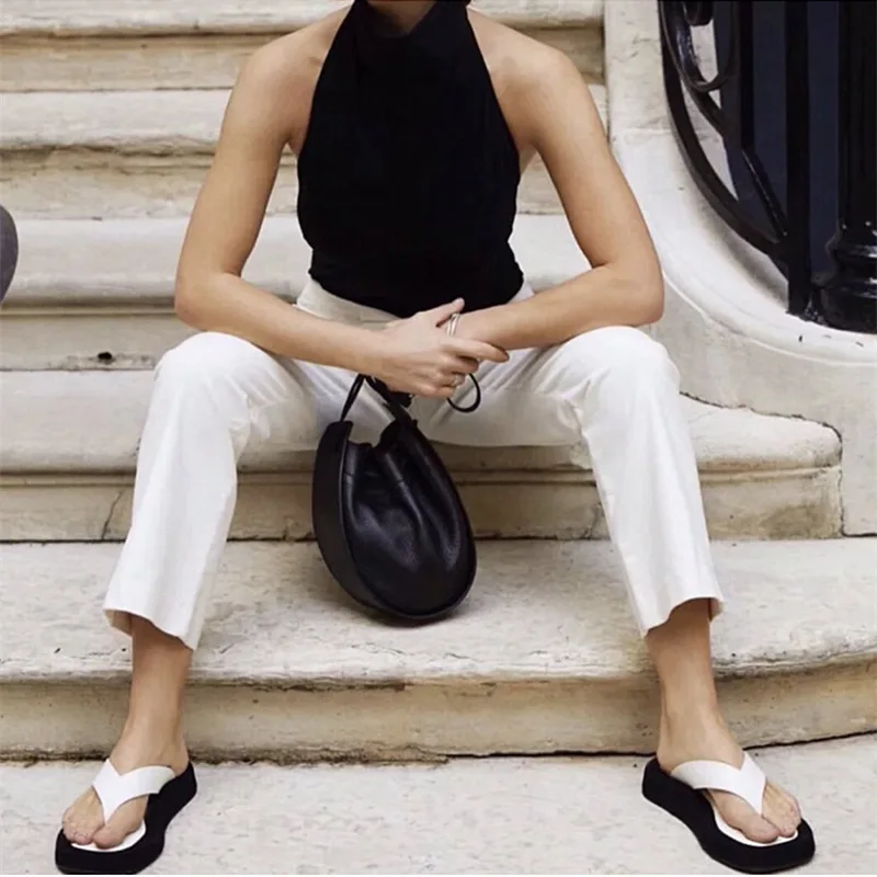 Flip Flop Sandals Square Toe Slides Summer Platform Wedge Slippers Women Shoes