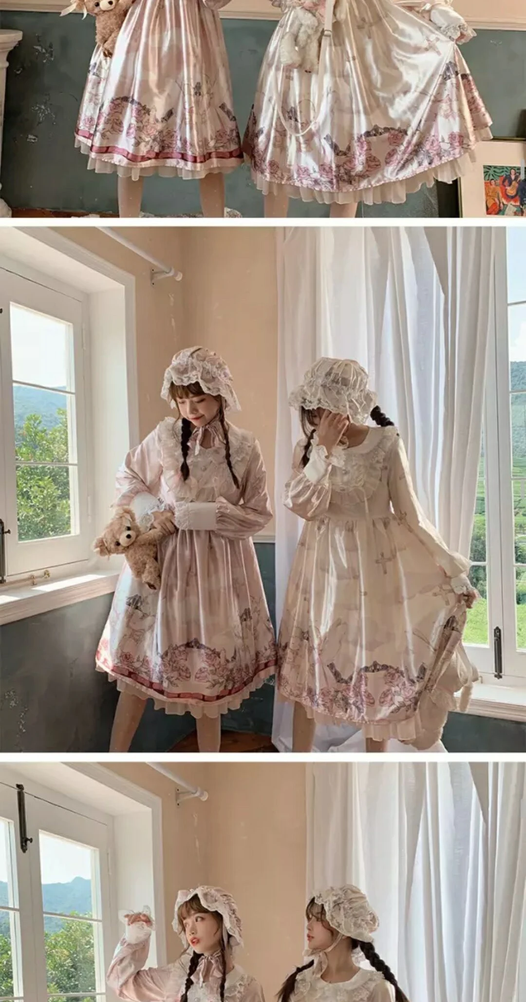 Японское милое светоотражающее платье в стиле Лолиты; милое платье принцессы в винтажном стиле; платье с рюшами и принтом; платье со средней талией и бантом; дворец Виктории