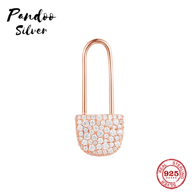 Pandoo Fashion Charm Sterling Silver Original 1:1 Copy,Single Silver 'Safety Pin' Earrings Luxury Jewelry Gift For Female