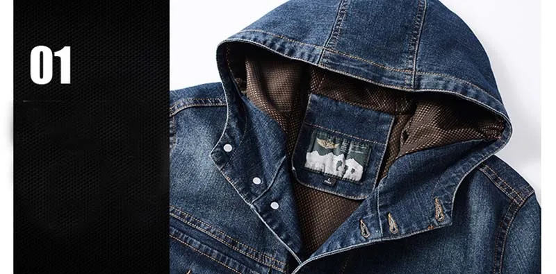 Men Cargo Casual Hooded Denim Jackets Multi Pockets Solid Color Jackets Coats For Male Size M-5XL Blue (8)