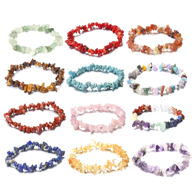 

5Pcs 7 Chakra Healing Irregular Natural Chip Bracelets Set For Women