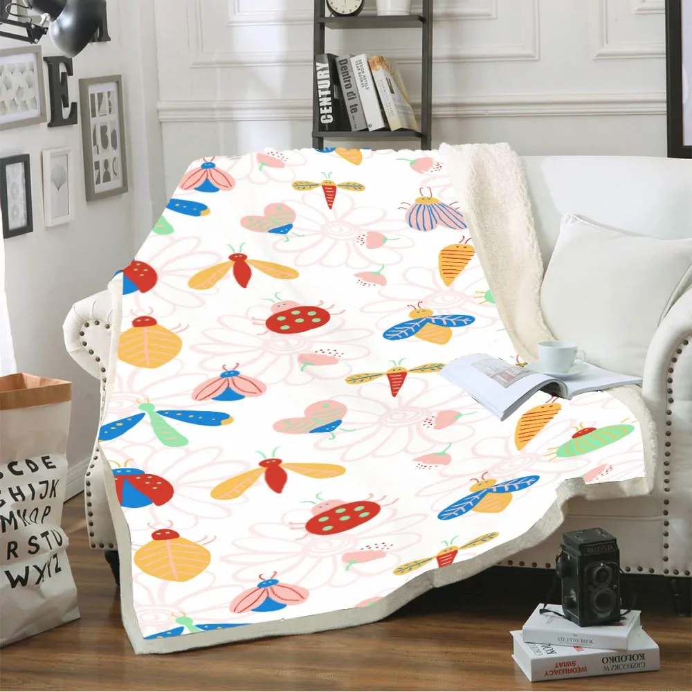 Детское одеяло с рисунками насекомых, цветов, растений, бабочек, животных, шерпы, Флисовое одеяло, теплое плотное одеяло для дивана, зимнее домашнее одеяло - Цвет: Color -5
