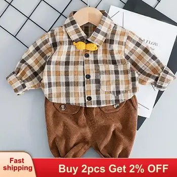 

Mayfair Cabin Baby Boy Clothes Set New Autumn Children's Clothing Cute Bow Kids Set Outfit Kids Clothing Suit Plaid Shirt+Pants