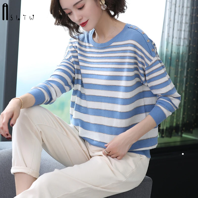 ASLTW Stripe Sweater Woman Autumn Winter Long Sleeve Pullovers Jumper Pull Femme High Quality O Neck Women's | Женская одежда