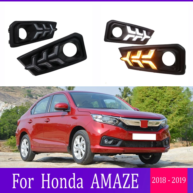 2 шт. для Honda AMAZE светодиодный дневные ходовые огни DRL с отверстием для противотуманной фары желтый указатель поворота