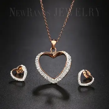 

Newranos Heart Jewelry Set Stainless Steel Femal Jewelry Cubic Zirconia Necklace Earrings Sets for Women Fashion Jewelry NESS001