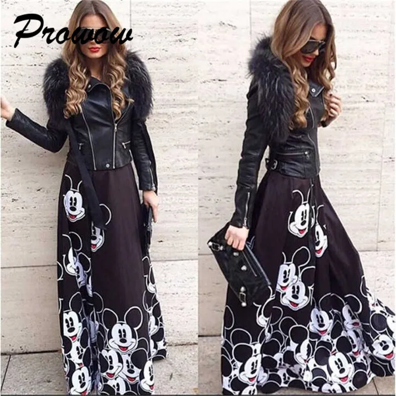 Plus Size Mickey Long Skirt Women Elegant Elastic High Waist Cartoon Casual Women Pleated skirt Ladies skirt Women Streetwear