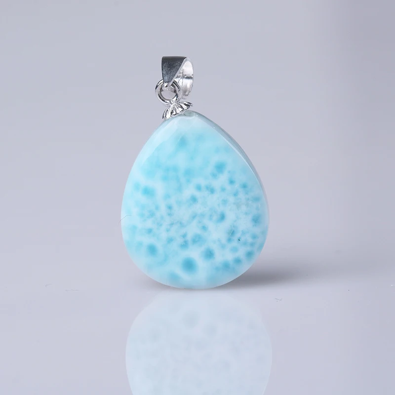 

Natural Larimar stone pendant 925 silver inlaid fashion Japanese and Korean necklace Larimar stone pendant for girlfriend 12