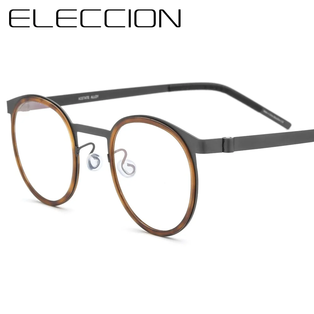 ELECCION Titanium Glasses Frame Men Optical Myopia Prescription Eyeglasses Women Ultralight Round Eyeglasses Korea Denmark 28605