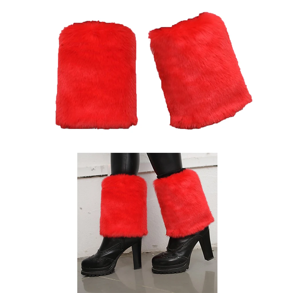 Ladies Solid Faux Fur Leg Warmer Winter Boots Shoes Cuff Sleeve Topper
