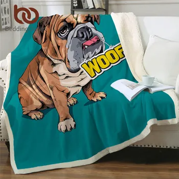 

BeddingOutlet Bulldog Bed Blanket Hippie Dogs Throw Blanket Cartoon Kids Bedding Woof Green Plush Blanket for Sofa Bed Dropship