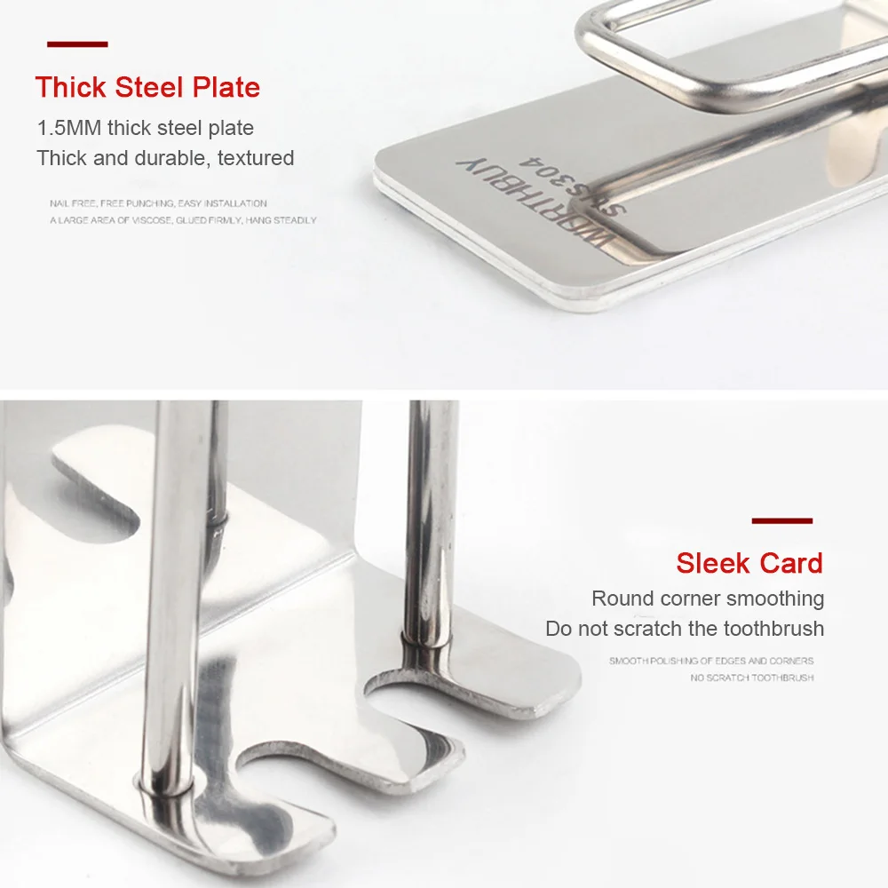 Stainless Steel Toothbrush Holder Organizer Hook Self-adhesive Toothbrush Holder Wall Mount Tooth Brush Mug Bathroom Supplies