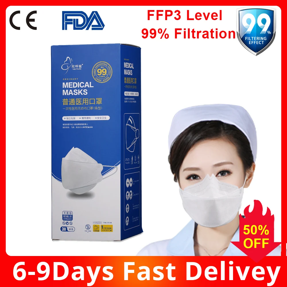 

30Pcs Face Mask Protective Masks 99% Filtration with ISO CE BFE PFE Report Well Over Anti Dust PM2.5 Safety Mouth Mask dust mask