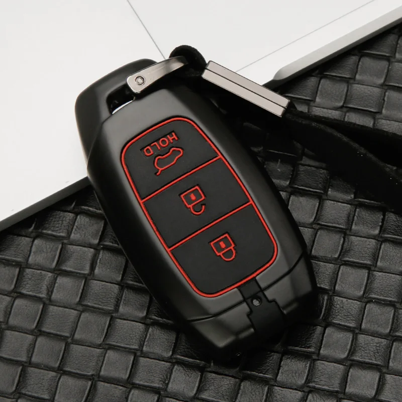 Чехол для ключей автомобиля из цинкового сплава для hyundai Ix35 Solaris i30 Elantra Tucson Accent Santa Fe Azera Verna Elantra Grandeur Ig - Название цвета: Black Red