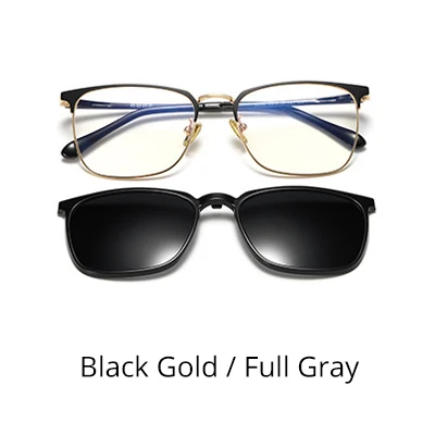 TWO Oclock Clip On Glasses Frames Magnetic Sunglass Clips Polar Optics Men 2 In 1 TR90 Sun Glasses Women Optical 0 Degree Z8030 - Цвет оправы: Black Gold-Gray