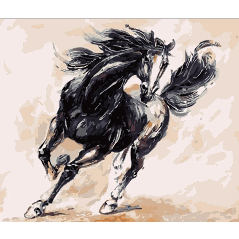 

Painting By Numbers DIY Dropshipping 40x50 60x75cm Fast running black horse Animal Canvas Wedding Decoration Art picture Gift