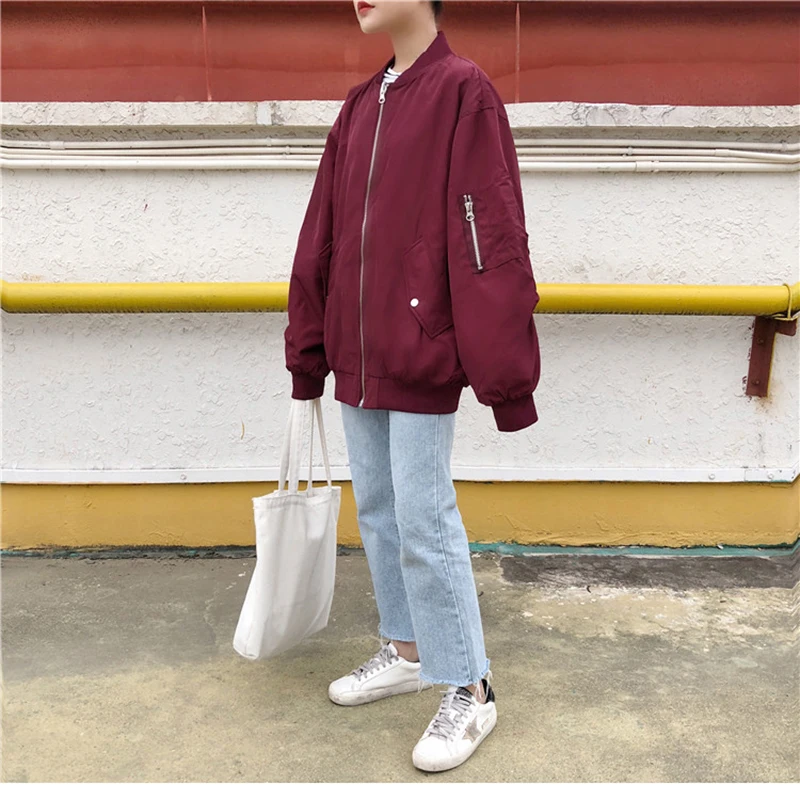 Куртка-бомбер женская, оверсайз, на молнии, с длинным рукавом | Женская ...