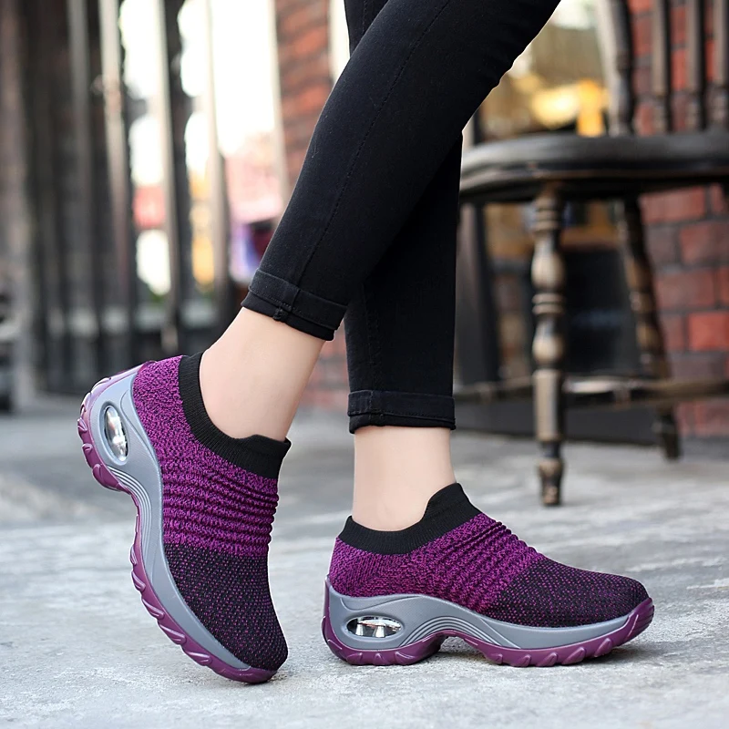 Zapatillas de deporte con plataforma para mujer, zapatos planos de malla transpirable, color negro, para primavera, 2021