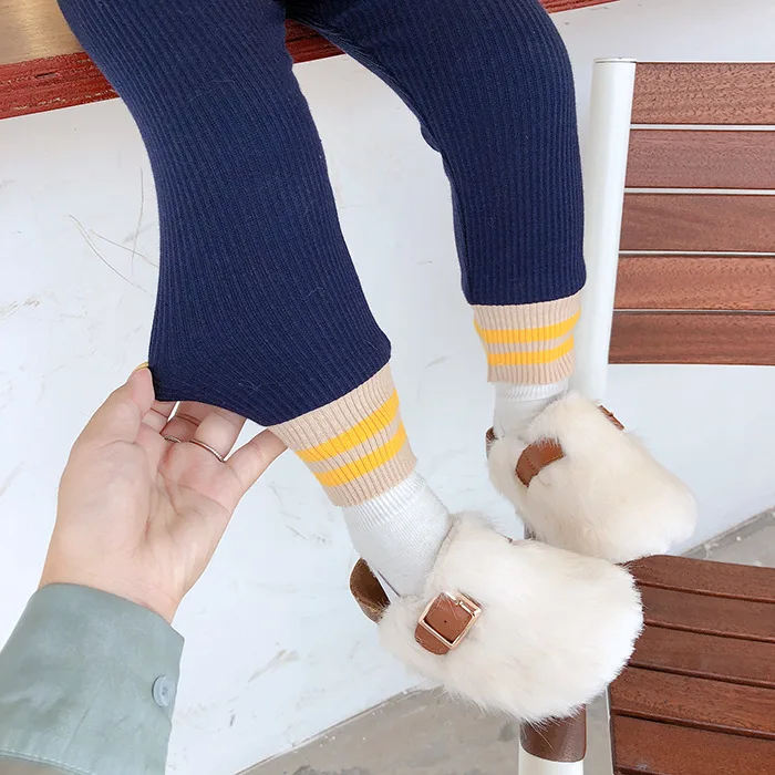 Winter Girls Smiling Face Pit Flannel Underpants Toddler Kids Knitted with Velvet Basic Cotton Leggings Children Trousers