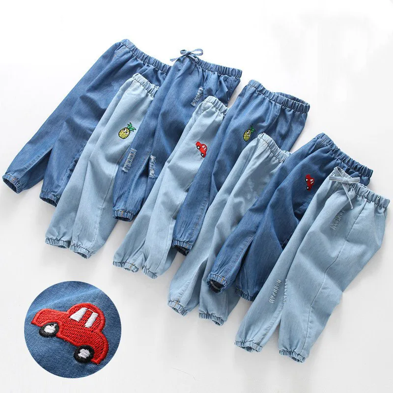 

Autumn Toddler Boys Girls Pants For Children Trousers Denim Pants Embroidery Car Jeans Cotton Warm Teen Clothes For Kid leggings