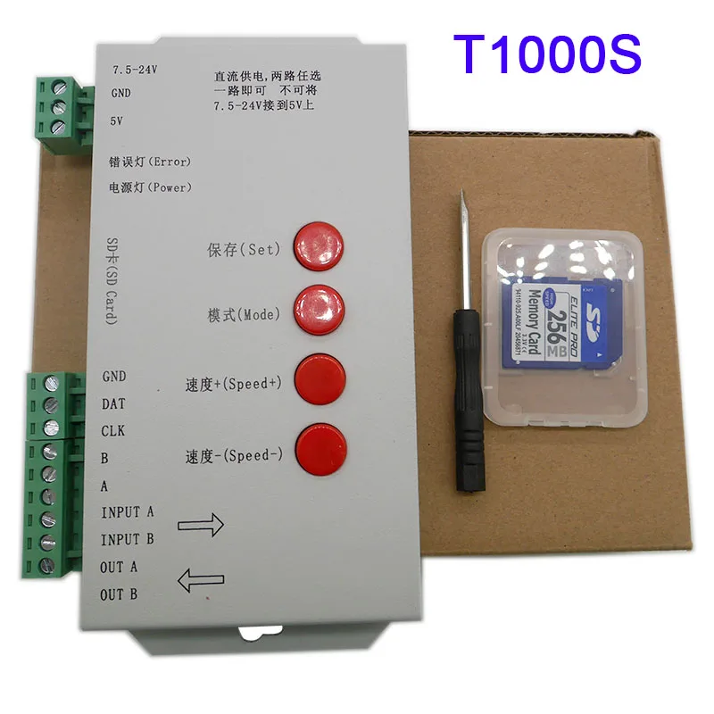 T1000S с SD картой WS2801 WS2811 WS2812B LP6803 светодиодный контроллер 2048 пикселей 5 ~ 24 В