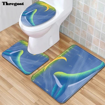 

Thregost Bath Mat Set Anti Slip Bathroom Doormat Shower Mat Modern Printed Bathroom Cover Toilet Seat Mat Accessories for Toilet
