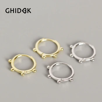 

GHIDBK Minimalist 925 Sterling Silver Beaded Hoop Earrings Small Geometric Gold Solid Ring Earring Handmade Modern Women Earring