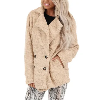 

Women's Pure Color Coat Faux Fur Pocket Fuzzy Warm Winter Oversized Outwear Long Coat Lady Slim Long Sleeve Jacket #1023