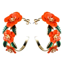 Jouval flor dulce Gran Oro círculo abierto pendientes de aro para mujer novia bohemio boda aros anillo de oreja joyería de moda brincos(China)