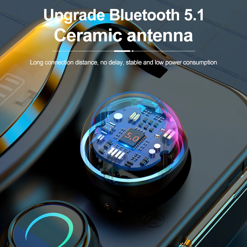 Bluetooth 5 1 headphone Touch Control Wireless Earphone HiFi Noise Waterproof Headset Sports Gaming Auriculares with LED Display