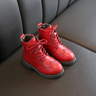 Красный MHYONS Children Boots Boys Snow Waterproof Shoes Kids Genuine Leather Boots Boy Boots Girls Martin Warm Shoes Sport Shoes - Цвет: Красный
