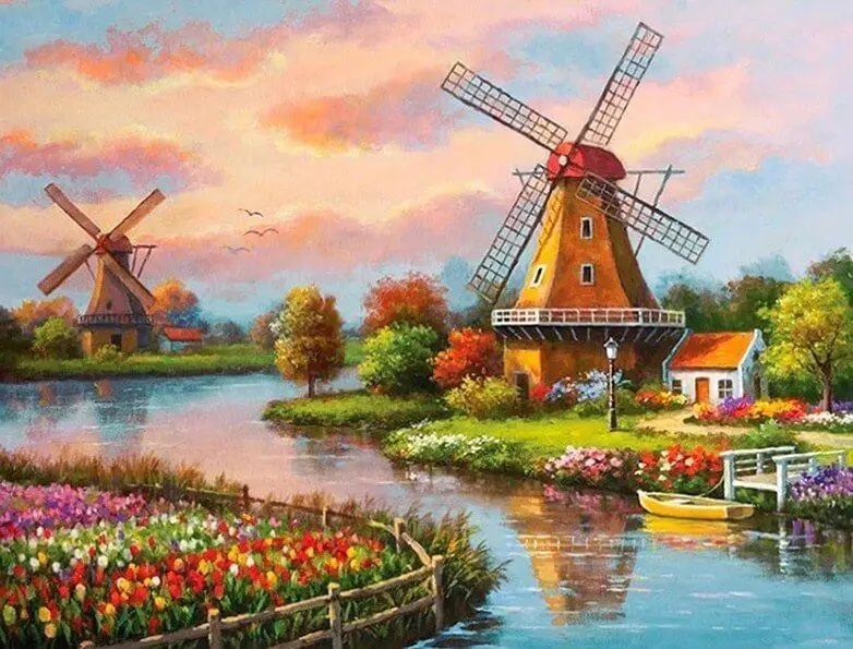 

GATYZTORY Windmill House Beautiful Home Decor Diamond Painting DIY Mosaic Crafts Prefect Gift Full Display Diamond