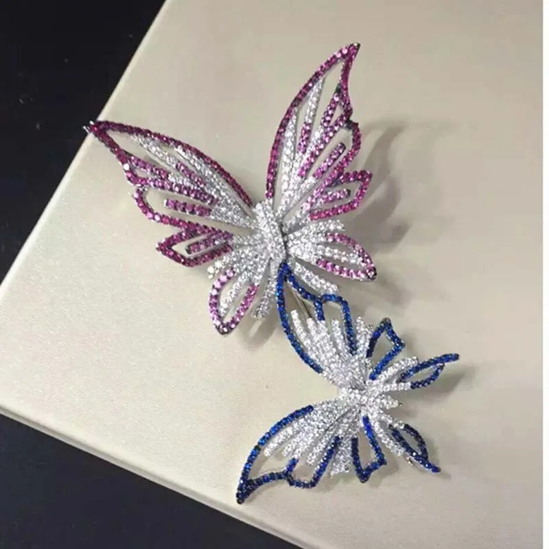 40X68MM high-end zircon butterfly brooch, gradual color pin, silk scarf buckle corsage accessories
