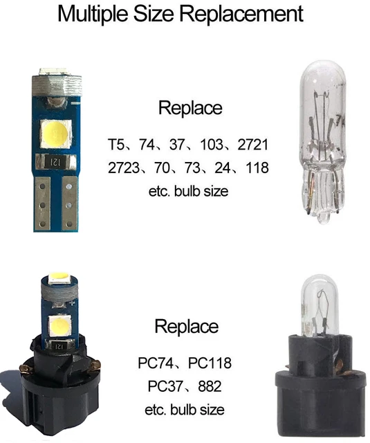  Bombilla LED T5 verde, 2721 37 74 PC74 Canbus Dash Dashboard  luces LED, lámpara de cuña, zócalos giratorios, panel de instrumentos de  repuesto, 10 unidades : Automotriz