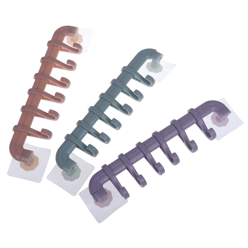 Towel Spoon Rack Suction Cup 6 Hooks Bathroom Kitchen Wall Door Non-trace Strong Holder Sucker Hange | Дом и сад