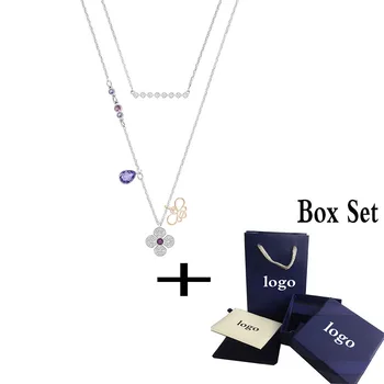 

SWA Delicate New Crystal Glowing Clover Necklace Two-in-one Chain Fashion Bee Pattern Women's Romantic Luxury Jewelry Gift