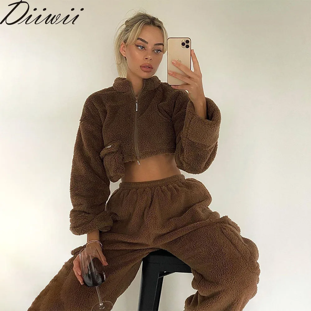 

DiiWii Hot Style Girls Autumn/Winter Fashion New Round Neck Long Sleeve Cardigan Pocket Mosaic Slim Fitting Crop Hundred Tower