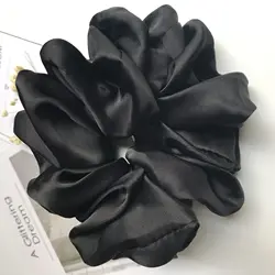 Luxurious Oversized Satin Scrunchies - Elegant Hair Accessories Collection (Black)