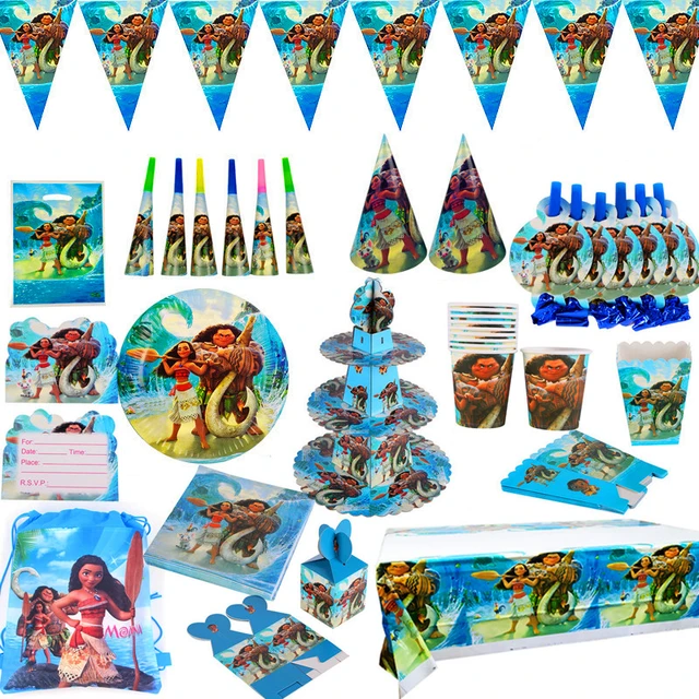 Party City Moana Tableware Party Kit for 16 Guests with Centerpiece and Banner