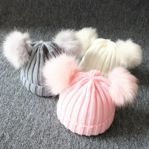 

2019 Winter Warm Cute Beanie Cap Newborn Baby Kids Girls Boys Winter Warm Knit Hat Furry Balls Pompom Hat
