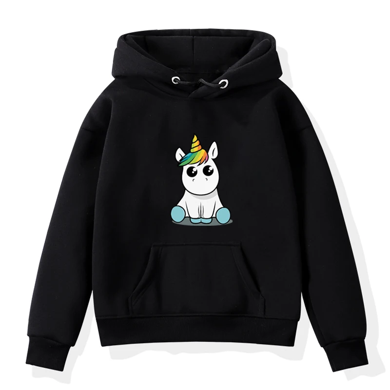 Hoodies 1 Толстовки с капюшоном для мальчиков и девочек, детские зимние плотные толстовки, худи с единорогом для малышей, Детские Бархатные Топы, костюм - Цвет: Hoodies 1