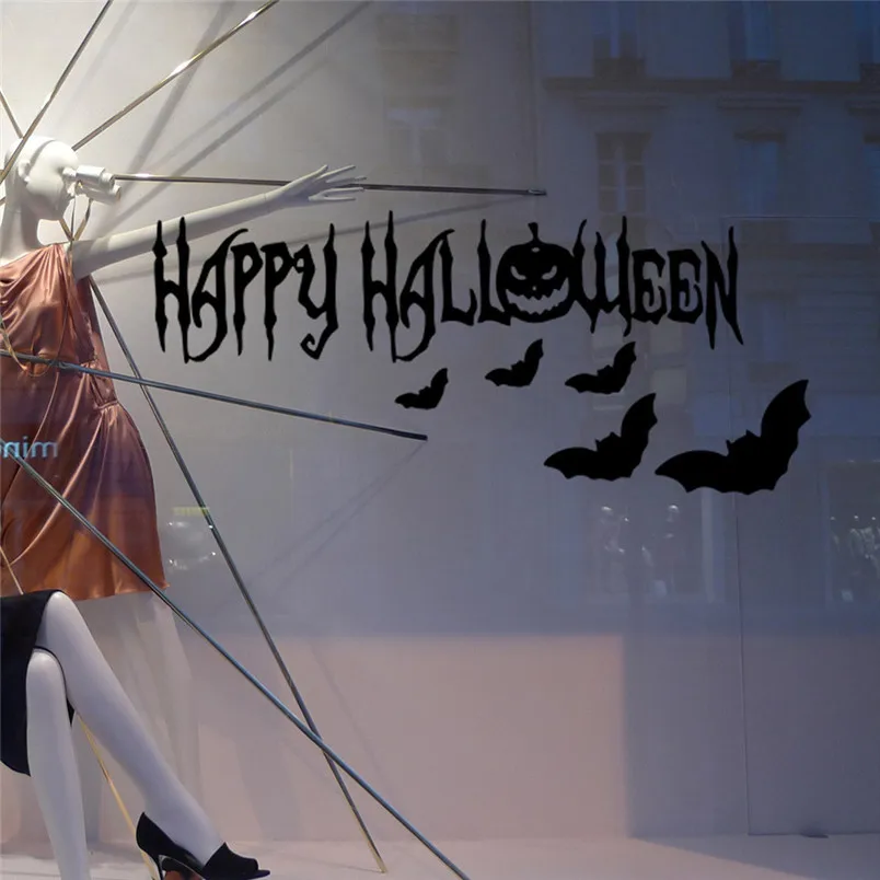 Happy Halloween Wall Decor Sticker Bat Pumpkin Wall Sticker Window Home Decoration Vinilos Decorativos Para Paredes 40JUL3004