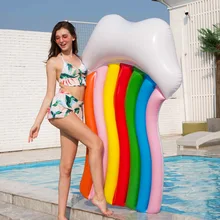 180*110cm Inflatable Rainbow Float Cloud Bed Summer Swimming Ring For Adult Kids Water Party Toys Rainbow Floating Row