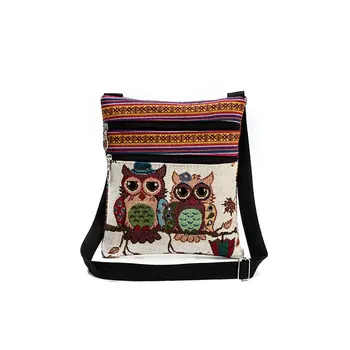 

Ethnic Double Zipper Owl Jacquard Shoulder Female 3D Printed Womens Bag Satin Bag Owl Bag Coin Pocket Canvas