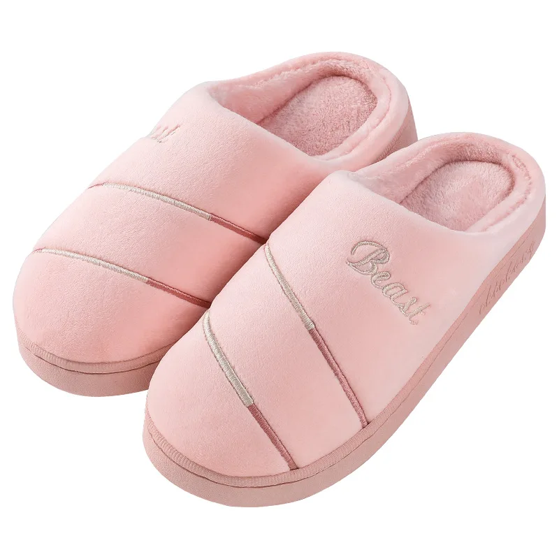 

Women Winter Warm Slippers men Slippers Cotton Solid Color Stripes Lovers Home Slippers Indoor Plush Size House Shoes Woman TX60