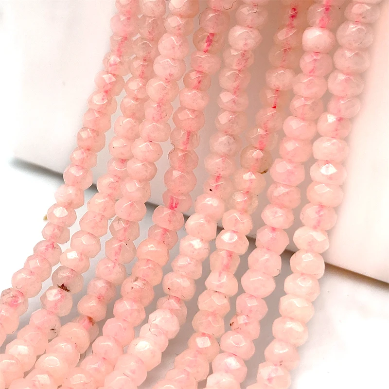 

Natural Stone Pink Jades Faceted Flat Beads Spacer Loose Beads Needlework for Jewelry Making DIY Bracelet 2X4mm