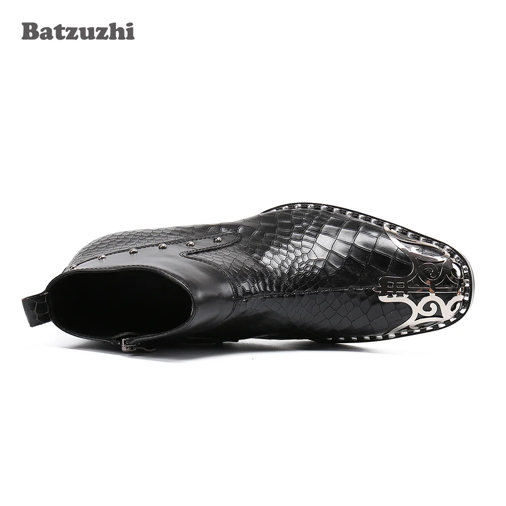 Batzuzhi Personality Leather Men's Boots Metal Toe Black Leather Short Boots Formal Business/Party Footwear Men Rock Bota Mascul