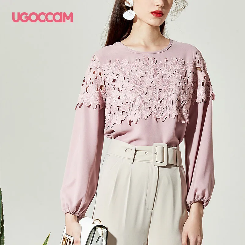 UGOCCAM рубашка с длинным рукавом Harajuku Kawaii Женская мода Длинный Рукав Цветочный Boho однотонная Повседневная Рабочая короткая винтажная размера плюс Autu