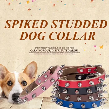 

Leather Spiked Dog Collar Personalized Muticolor Necklace Dogs Collar Punk Rivet Studded Puppy Small Large Dog Pet Product Pug