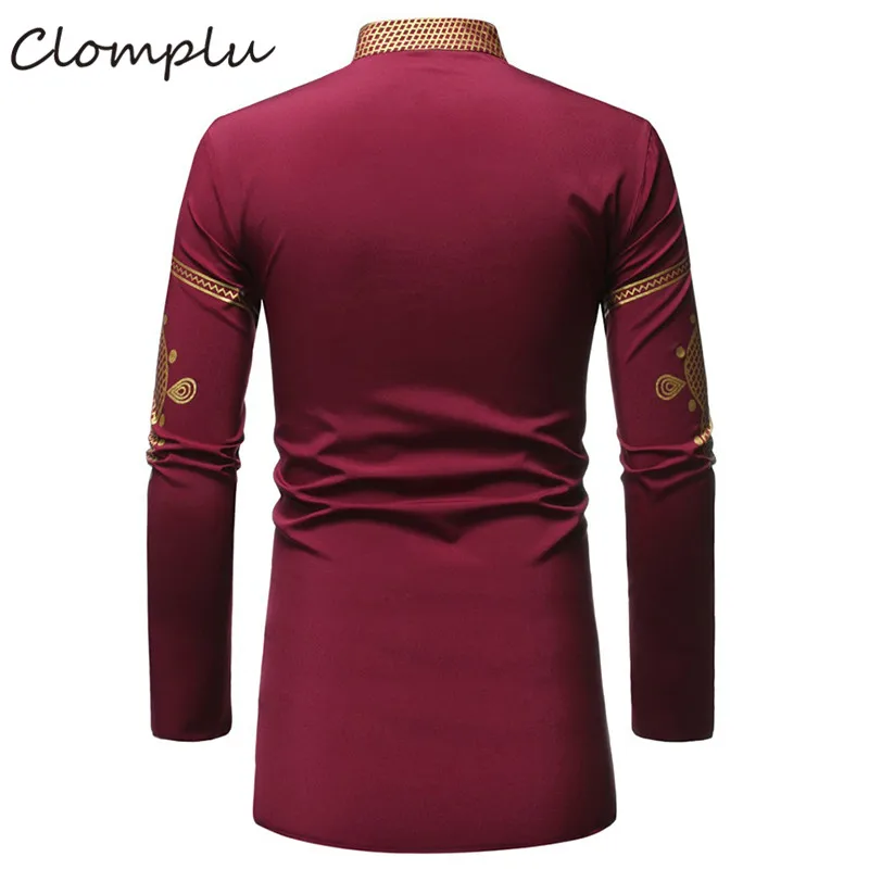 Clomplu африканская одежда мужской костюм осень новая мода Дашики с золотым принтом Длинные Топы Дашики мужские повседневные черные белые красные